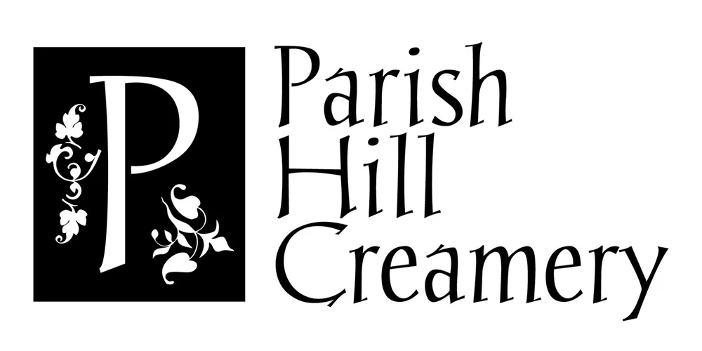 Logo of Parish Hill Creamery featuring a stylized "P" and elegant text.